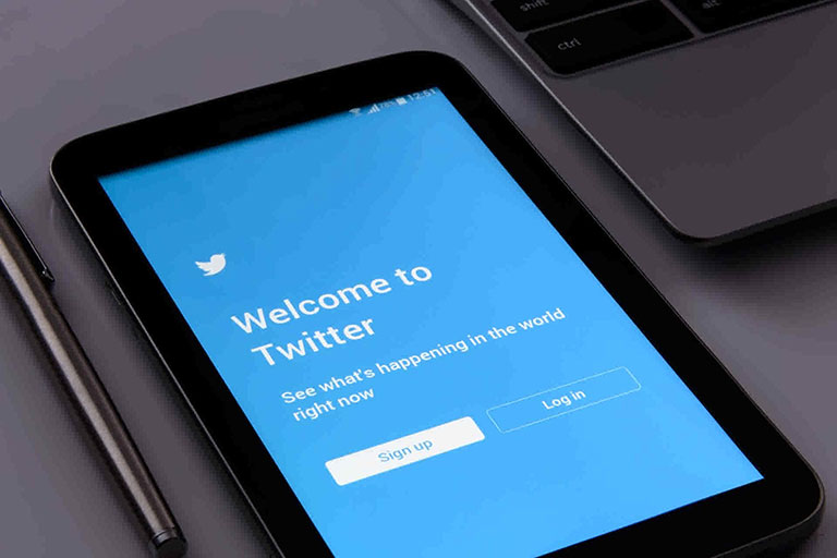 A tablet displaying the social media network, Twitter